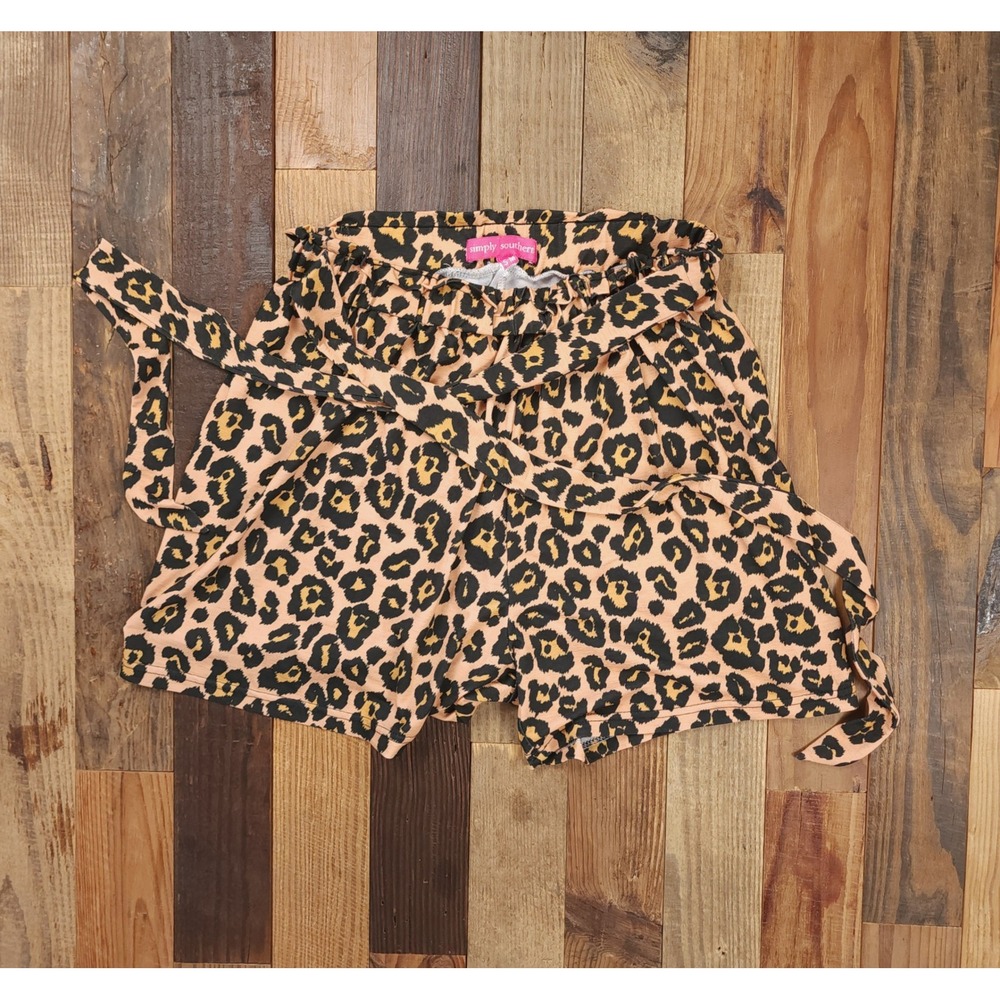 Simply Southern Leopard Print Paperbag Waist Shorts Tan Black Small Medium